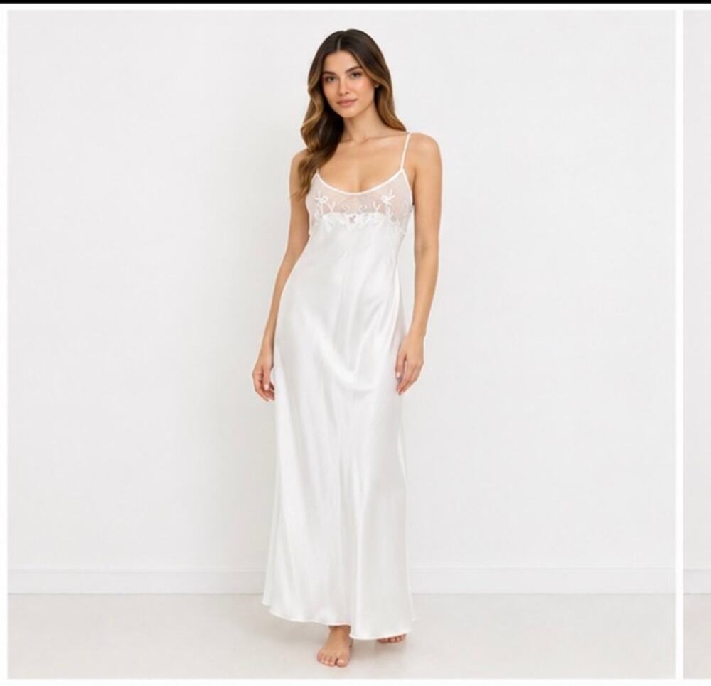Vintage Intimo Amore Satin Lace Slip Nightgown White 90s Sexy Size Medium